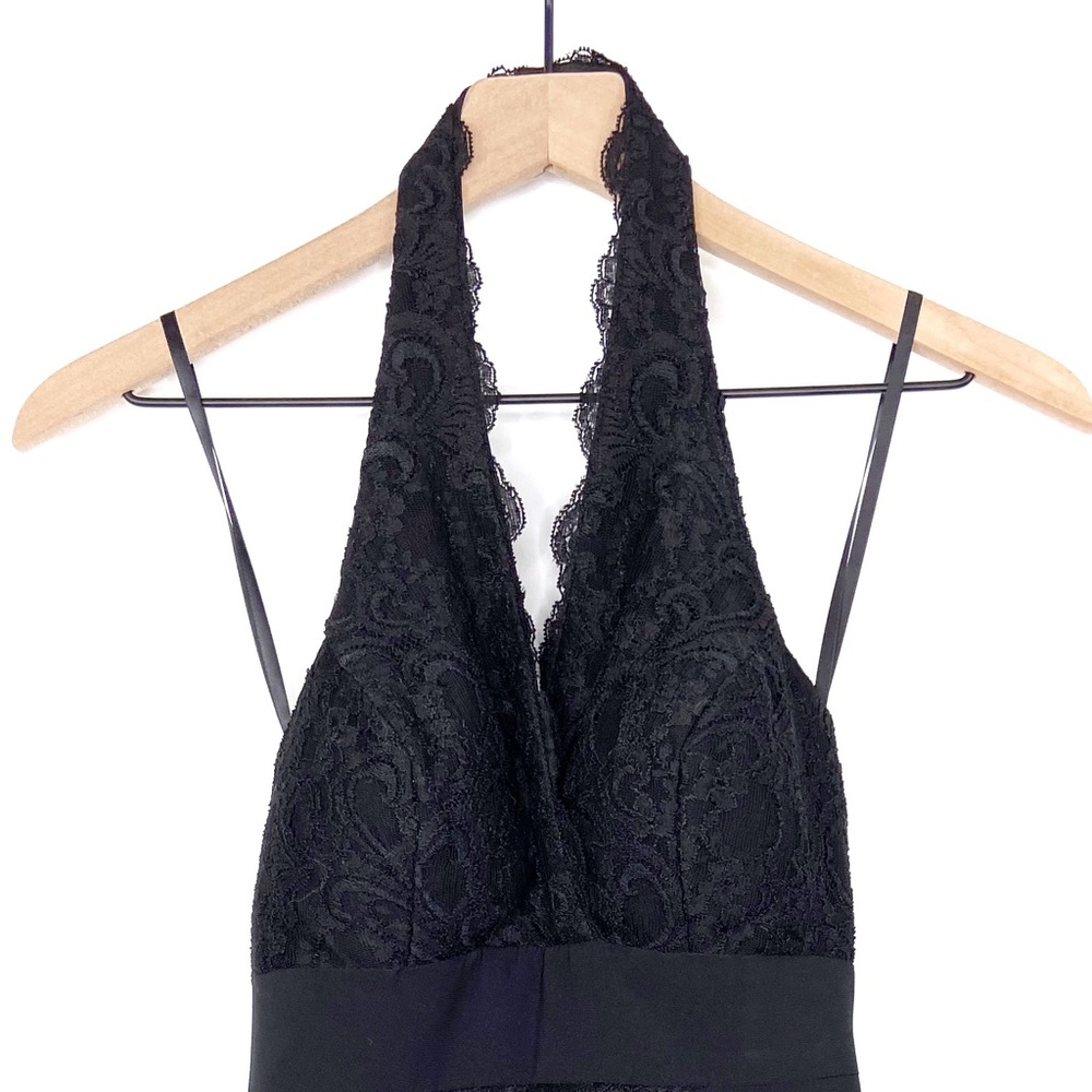Betsy & Adam Halter Lace Tiered V-Neck Black Dress - Picture 3 of 7